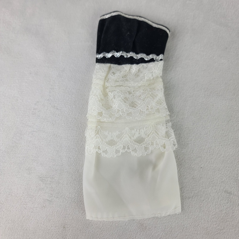 Vintage Barbie Doll Dress Black Velvet White Lace Accessory‎ Sleeveless Formal